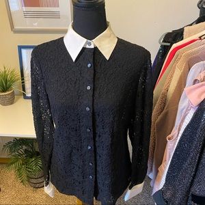 Ann Taylor Lace Black&White Button Down Shirt Size 4